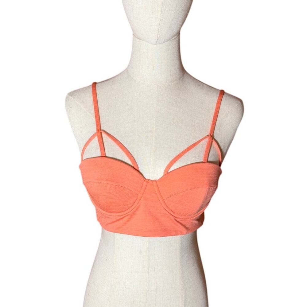 Eco Peace Bikini Top Coral Peach Strappy Longline Bustier Medium